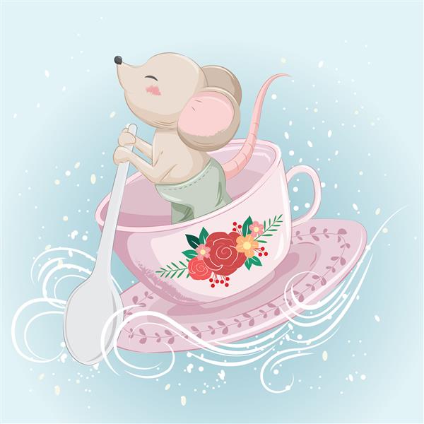 موش کوچک روی یک فنجان چای خم می شود