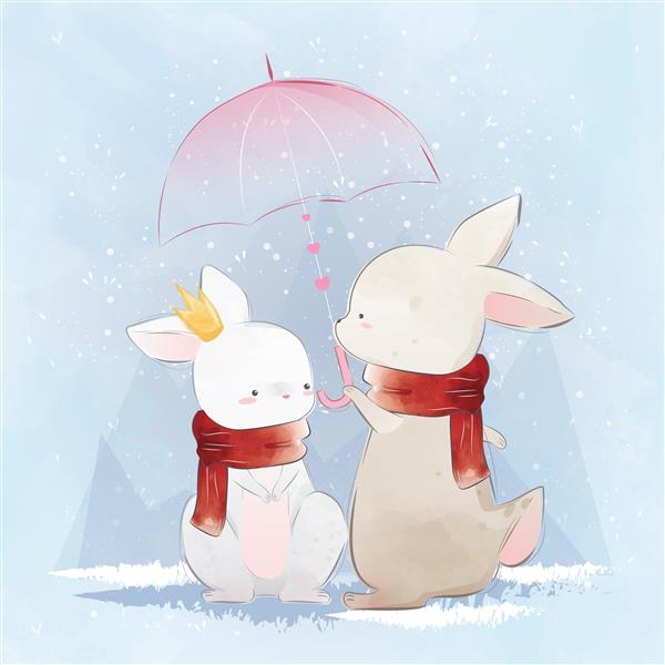 خرگوش ها زوج زیر چتر