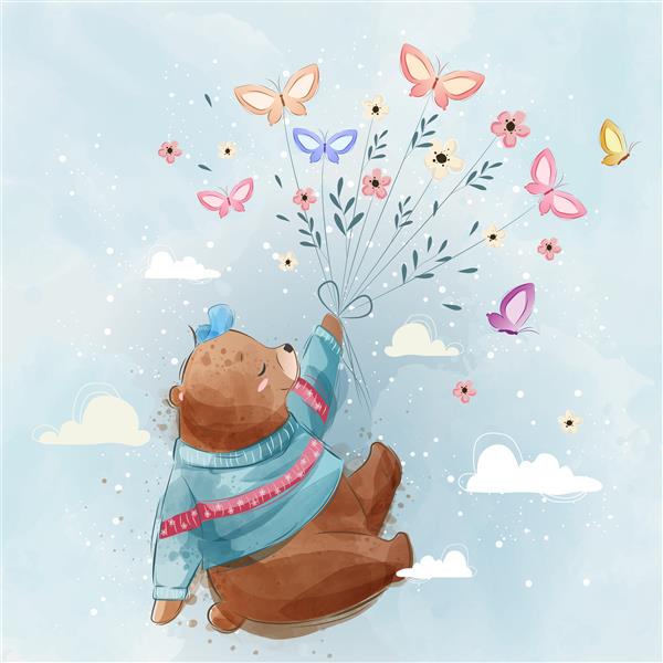 خرس پرنده با پروانه ها