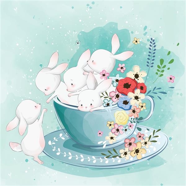 خرگوش زیبا در فنجان چای