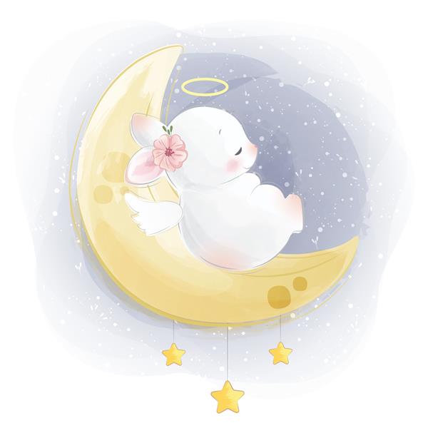 خرگوش ناز روی ماه خوابیده است