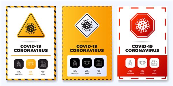 پیشگیری از کووید -19 همه در یک مجموعه تصویر پوستر آیکون بروشور حفاظت از کروناویروس با مجموعه نماد کلی و علامت هشدار دهنده جاده در خانه بمانید از ماسک صورت استفاده کنید از ضدعفونی کننده دست استفاده کنید