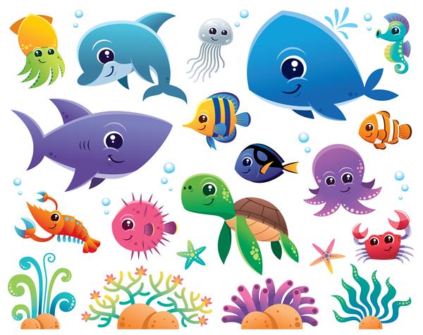 ست کارتونی حیوانات دریایی