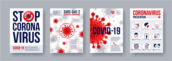 پوستر ویروس کرونا با عناصر اینفوگرافیک تنظیم شده است بنرهای جدید ویروس کرونا 2019-ncov مفهوم همه گیری خطرناک کووید -19