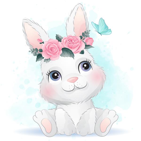 بچه خرگوش زیبا با گل