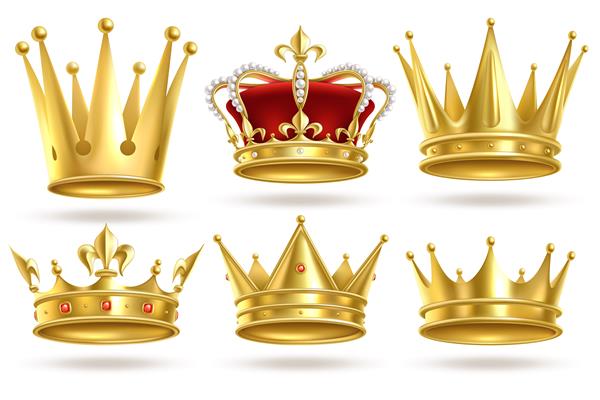 تاج های طلایی واقع گرایانه پادشاه شاهزاده و ملکه تاج طلا و تزئین سلطنتی