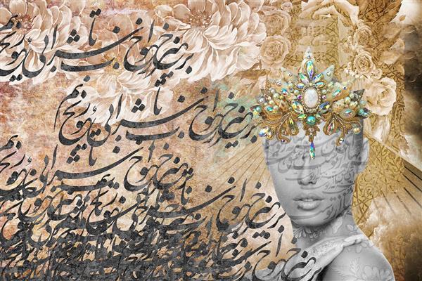 چهره مجسمه دختر زمینه نوشته طلایی دیجیتال آرت اثر ساناز ملکی