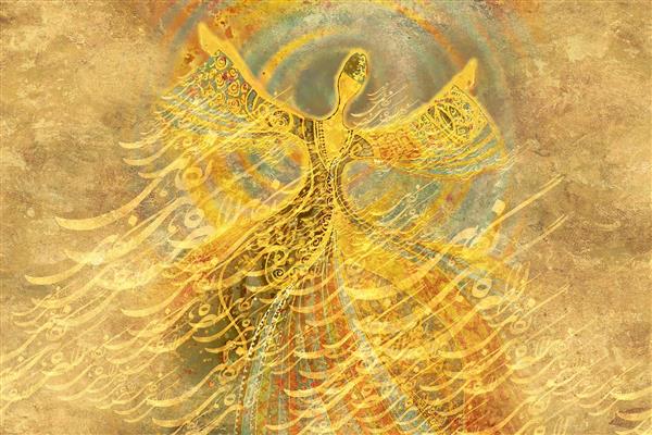 رقص سماع عرفان شرقی زمینه طلایی نقاشیخط 