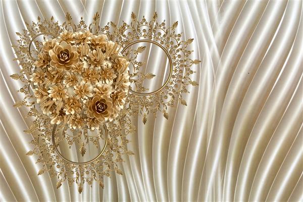 گل های طلایی و حلقه های خورشیدی باروک پوستر سه بعدی
