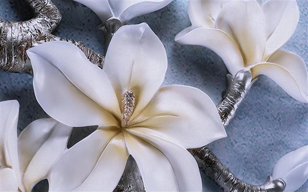 طرح حکاکی سه بعدی گلهای بزرگ با ساقه های نقره ای