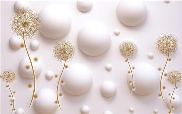طرح سه بعدی حباب های سفید و قاصدک های کرم