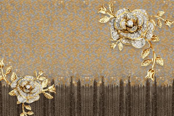 طرح سه بعدی شاخه گل جواهرنشان در پس زمینه کرم و طلایی