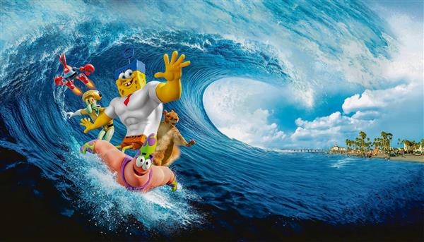 پوستر کارتونی موج سواری باب اسفنجی و دوستان طرح سه بعدی