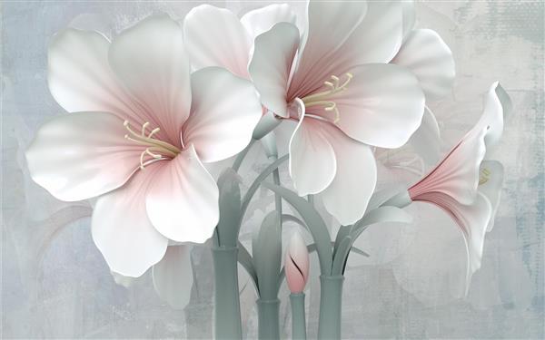 طرح سه بعدی نقاشی رنگ روغن شاخه گل های سفید و صورتی