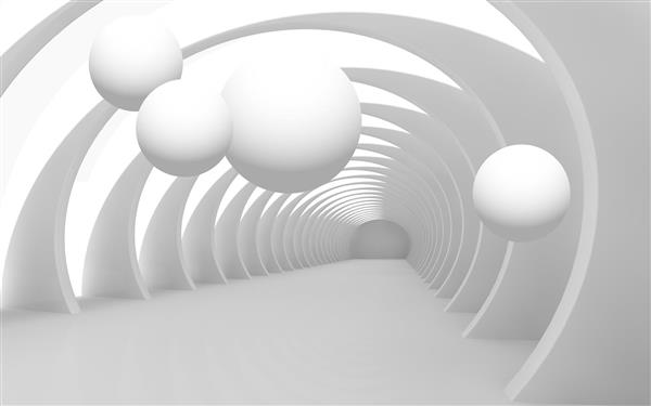 تونل و توپ های سفید طرح پوستر سه بعدی