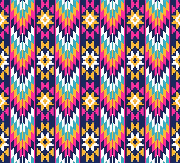 الگوی هندسی رنگارنگ بدون درز قبیله ای بافت وکتور قومیتزیینات سنتی