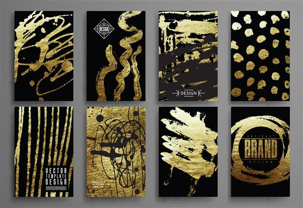 مجموعه ای از الگوهای طراحی مشکی و طلایی برای بروشورها آگهی ها فناوری های