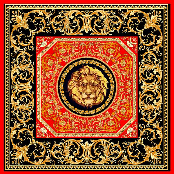 الگوی باروک طلایی در طرح پس‌زمینه قرمز شیر