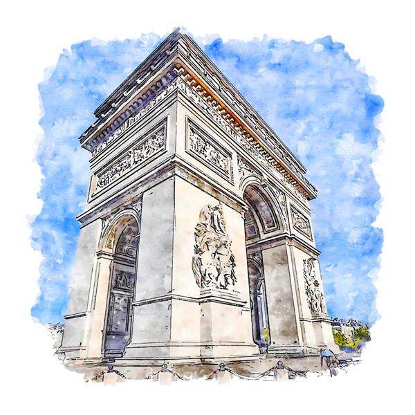 تصویر طراحی شده با آبرنگ پاریس فرانسه