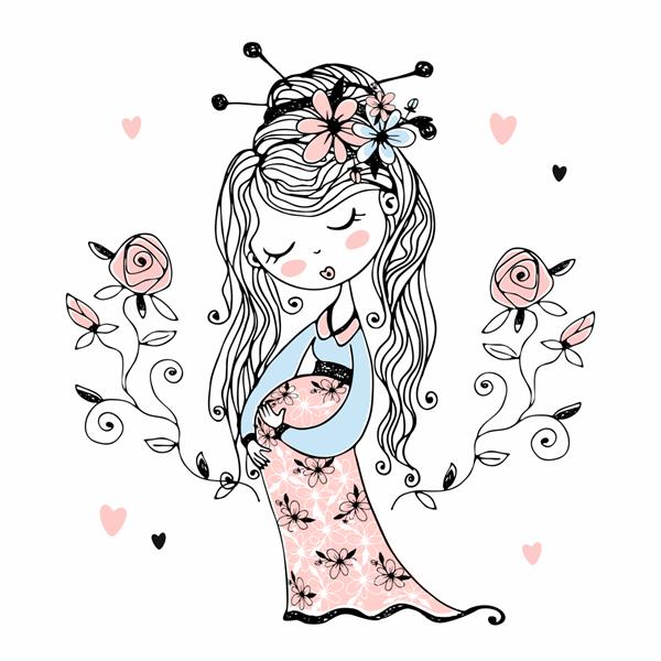 زن باردار ناز با گل در موهایش وکتور