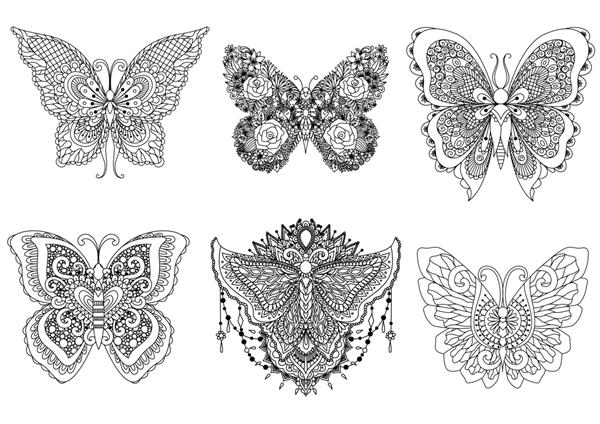 مجموعه پروانه های طراحی شده با دست