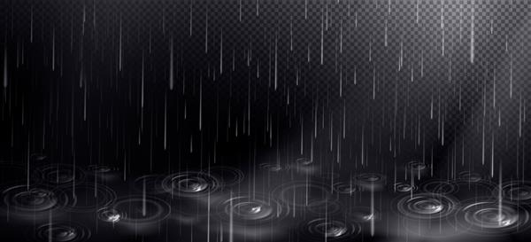 باران و گودال با دایره های ناشی از سقوط قطرات
