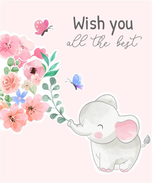 برای شما بهترین شعار با فیل و گل رنگارنگ در زمینه صورتی را آرزو می کنم