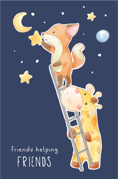شعار دوستان کمک به دوستان با دوستان حیوانات کارتونی و ستاره