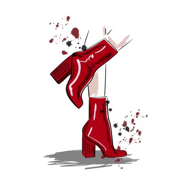 چکمه های قرمز در تصویر جوهر پاهای زن