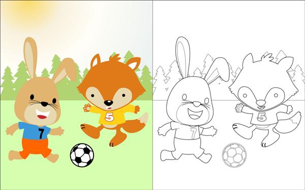 کارتون حیوانات خنده دار در حال بازی فوتبال