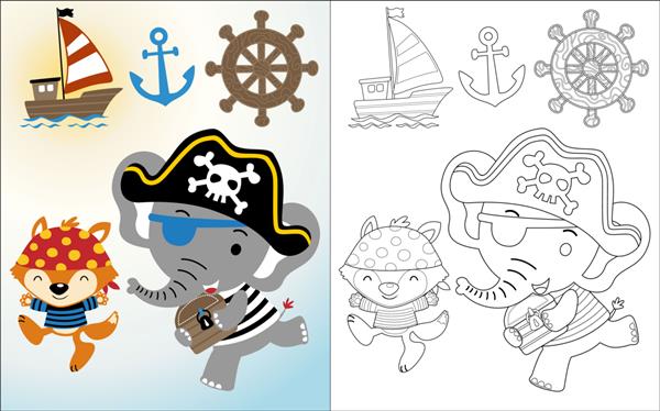 کارتون خنده دار دزدان دریایی با تجهیزات قایقرانی