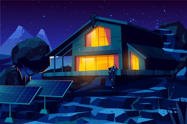 خانه خودمختار با پانل های خورشیدی کارتون