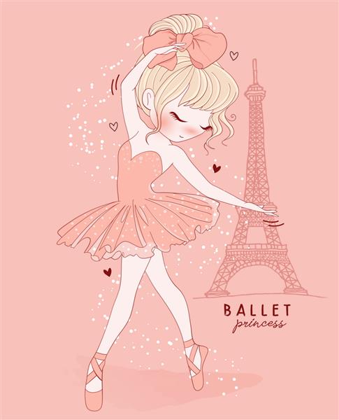 رقص باله دختر ناز با دست کشیده شده با صحنه پاریس