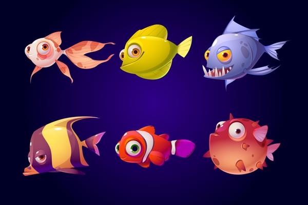ماهی های دریایی مجموعه موجودات آکواریوم رنگارنگ استوایی