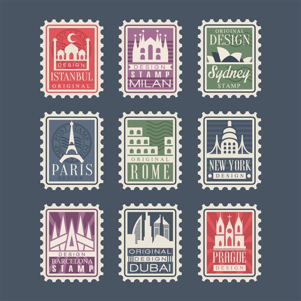 مجموعه تمبر از کشورهای مختلف با نشانه های معماری تصاویر تمبرهای شهری با نمادها