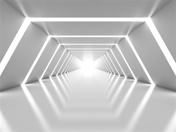 فضای داخلی تونل سفید درخشان انتزاعی