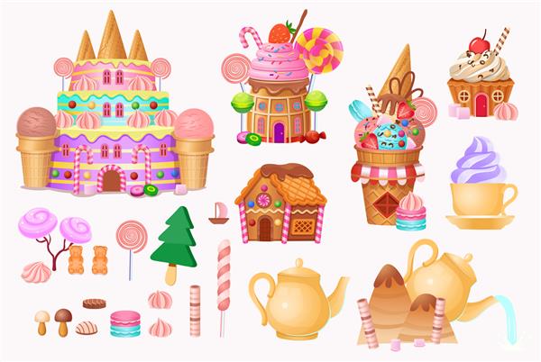 مجموعه بزرگ شهر اندی با قلعه کیک کیک بستنی شیرینی آب نبات چوبی و کلوچه