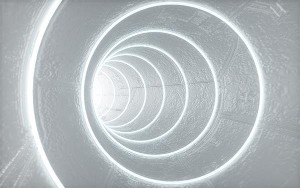 Cinema 4d رندر پس زمینه تونل دایره ای با چراغ های سفید برای ماکت نمایش