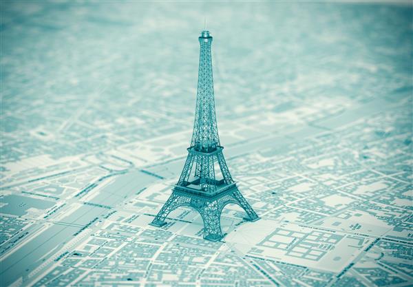 برج ایفل بر روی نقشه از نزدیکی شدید پاریس