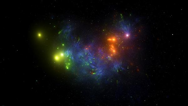 ستاره های کهکشان سیارات خوشه های ستاره ای ابرهای گازی رنگی در فضای انتزاعی فضای بیرونی سحابی فضایی رندر سه بعدی