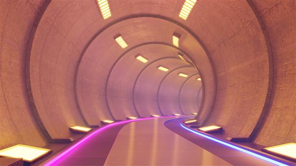 داستان تونل قطار در رندر داخلی علمی تخیلی نور تونل نارنجی