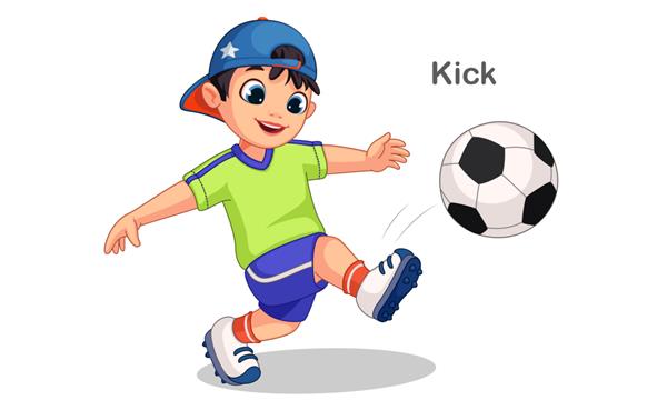 تصویر پسر ناز در حال لگد زدن به توپ فوتبال