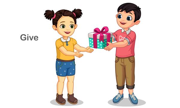 پسر کوچکی که به یک دختر ناز هدیه می دهد
