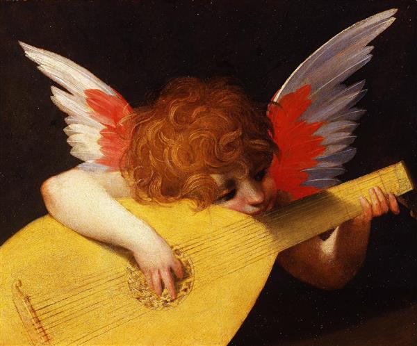 نقاشی فرشته ای در حال نواختن عود اثر روسو فیورنتینو