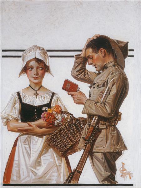 نقاشی سرباز و دختر فرانسوی اثر جوزف کریستین لیندکر