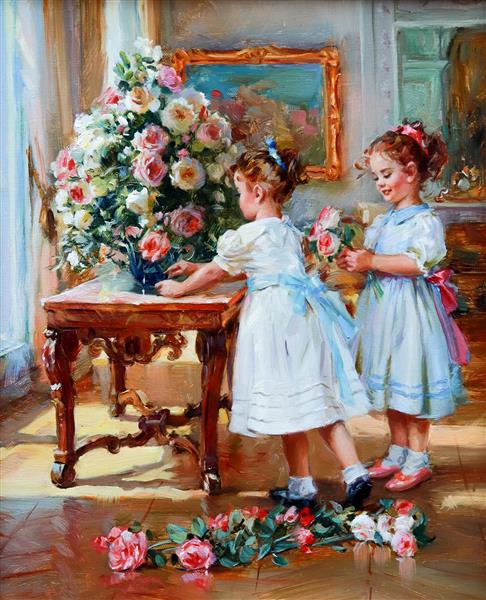 نقاشی بچه ها و گلدان اثر کنستانتین رازوموف