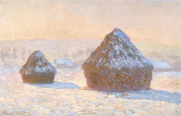 اثر برف صبحگاهی بر روی پشته های کاه نقاشی اثر پیر آگوست رنوار