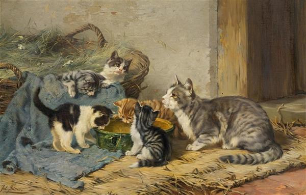 نقاشی خانواده ای از گربه ها اثر جولیوس آدام