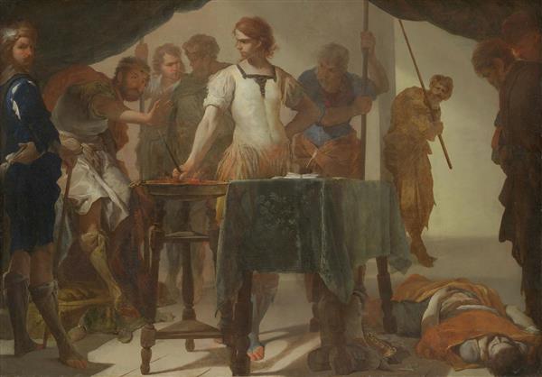 مواجهه گایوس موکیوس با پادشاه پولسنا اثر برناردو کاوالینو نقاشی 