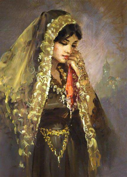 نقاشی دختری با روسری طلایی اثر رمزی تاسکیران